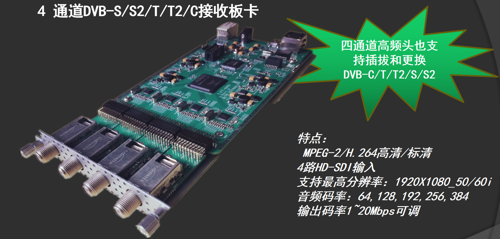 4通道 DVB-S/S2/T/T2/C接收模块